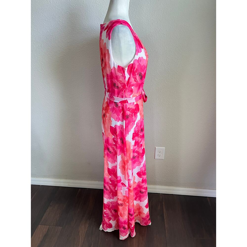 K Studio Vintage Pink Floral Chiffon Maxi Dress Women's 8 Belted 90s Vibrant - Picture 5 of 6